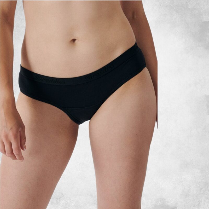 Geruchsneutralisierende Shreddies Hüftslips für Damen. SCHWARZvorderseite