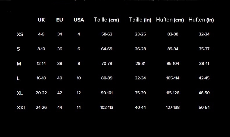 Frauen Anti-Pups unterhosen mit laengerem Bein Groessentabelle